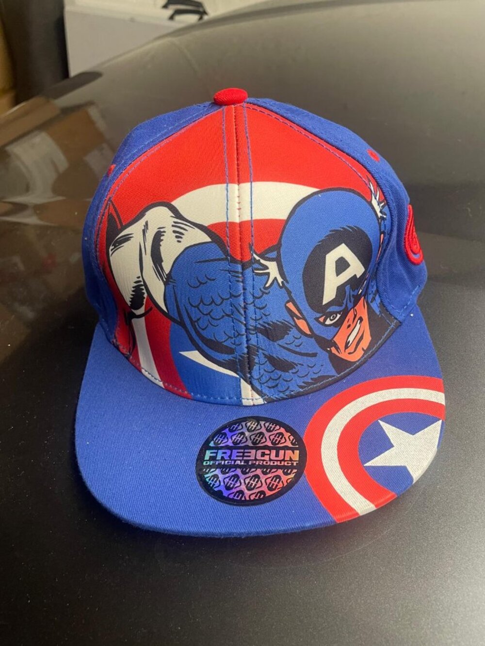 Marvel Captain America Snapback Hat Blue Red Flat Brim Comic Superhero Cap
